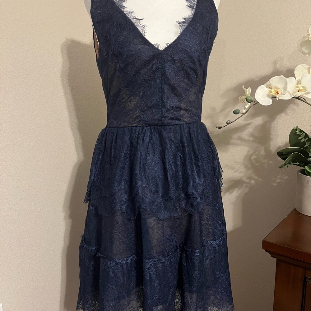 BCBG Small Navy Tiered Lace Dress